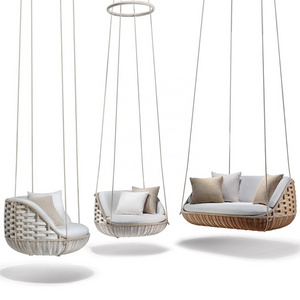 Double Seater Rattan Egg Hanging Garden Swing Outdoor Wicker Hanging Chair for Courtyard for Outdoor Furniture