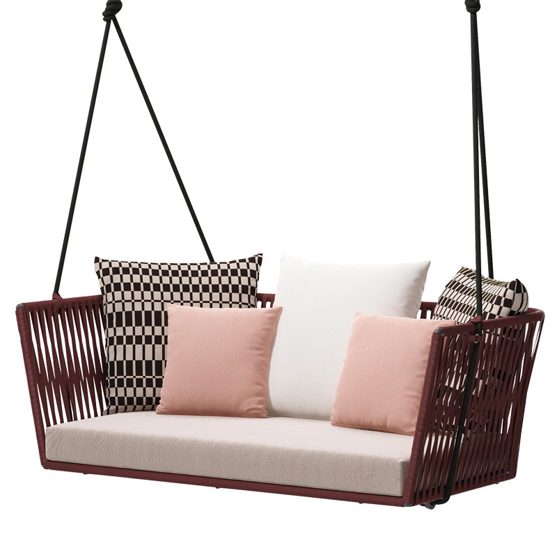 All-Weather Hotel Terrace Furniture Wicker Hanging Basket Rope Aluminum Alloy Hanging Outdoor Sofa Chair Waterproof Garden Swing