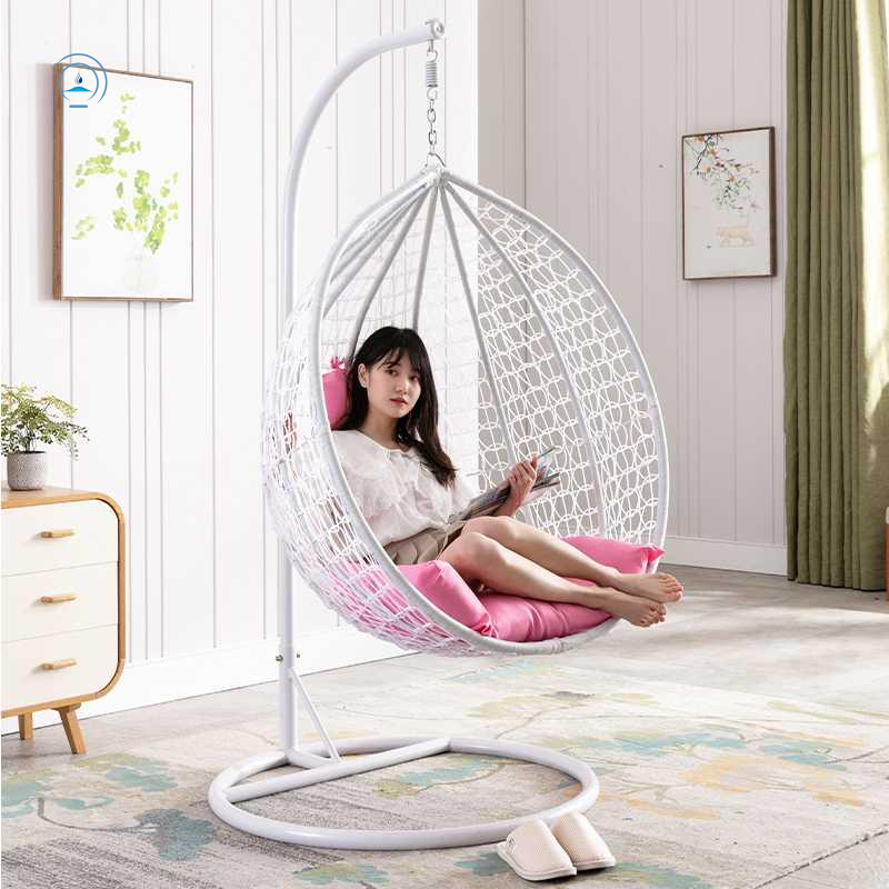 Hotel Terrace Waterproof Hand-Woven Rattan Furniture Outdoor Hanging Round Egg Garden Aluminum Frame Rope Courtyard Swing