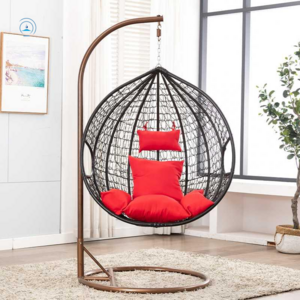 Hotel Terrace Waterproof Hand-Woven Rattan Furniture Outdoor Hanging Round Egg Garden Aluminum Frame Rope Courtyard Swing