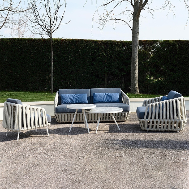 Modern Design Outdoor Furniture Hand-Woven Garden Rope Sofa and Rattan Patio Set Luxury Waterproof Sectional