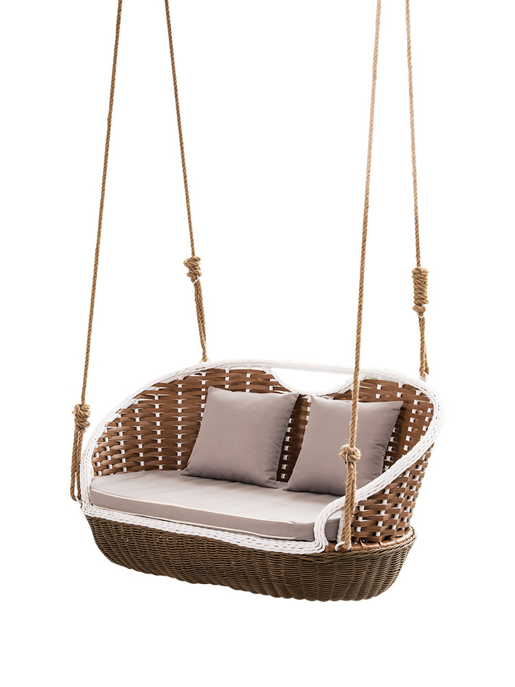 Double Seater Rattan Egg Hanging Swing With Canopy Garden Swing  Outdoor Wicker Hanging Chair