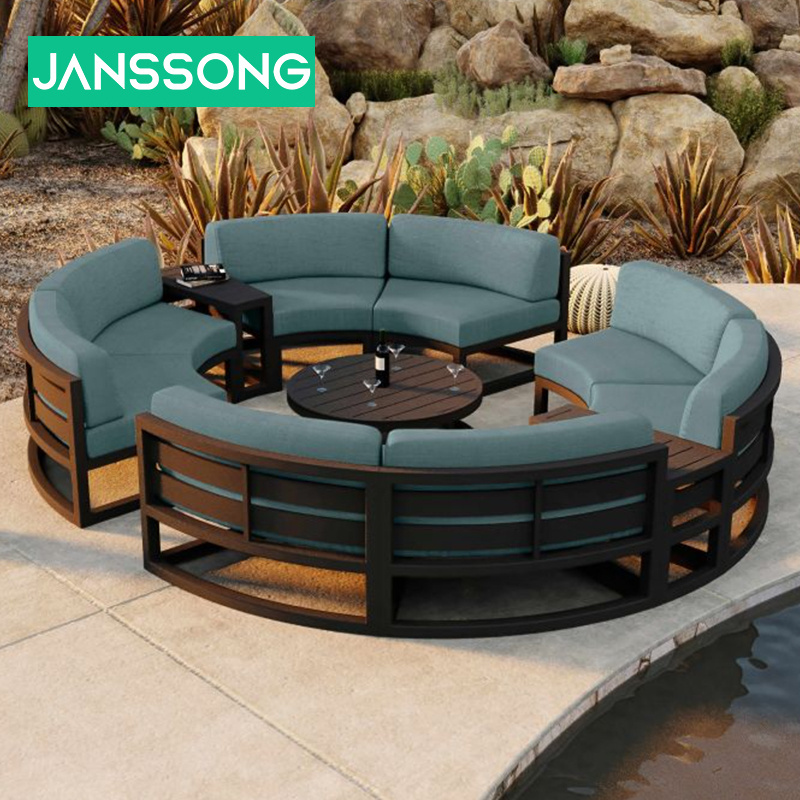 Modern Hotel Villa Outside Wear-Resistant Aluminum Frame Round Garden Sofa Outdoor Patio Furniture Set With Waterproof Cushion