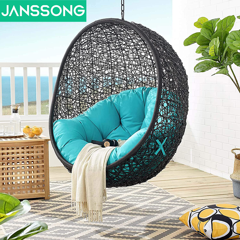 Steel-Framed Rattan Hanging Egg Chair Patio Swing Rocking Basket Hammock for Balcony Courtyard Garden Outdoor Furniture