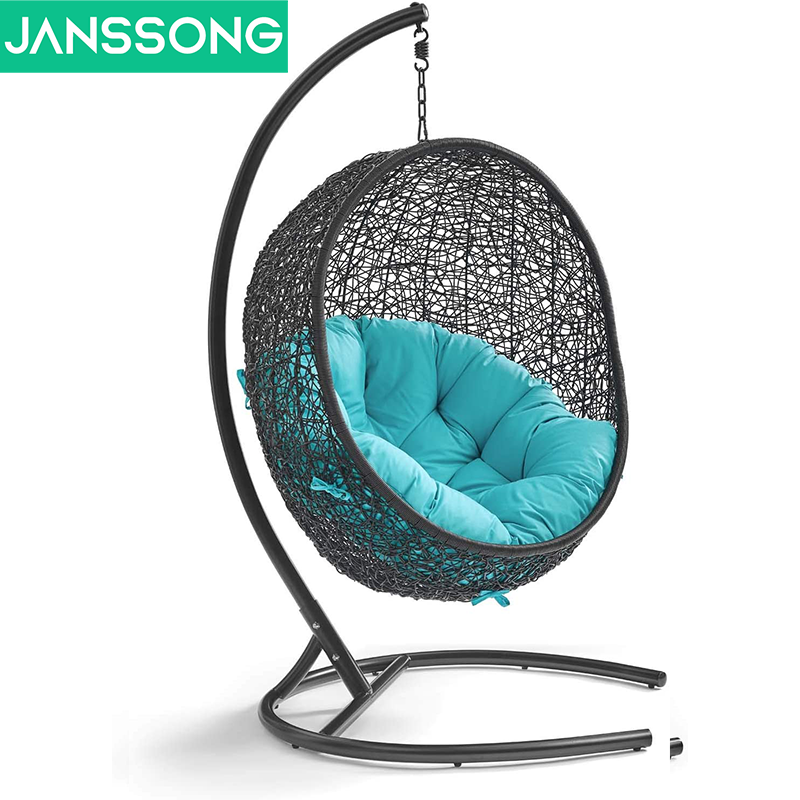 Steel-Framed Rattan Hanging Egg Chair Patio Swing Rocking Basket Hammock for Balcony Courtyard Garden Outdoor Furniture