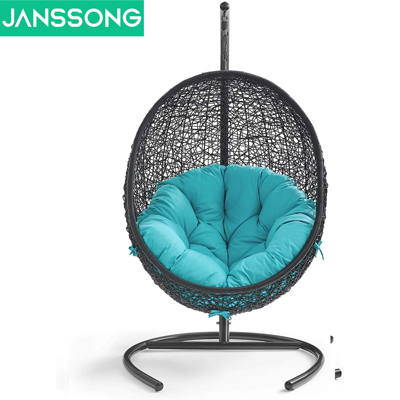 Steel-Framed Rattan Hanging Egg Chair Patio Swing Rocking Basket Hammock for Balcony Courtyard Garden Outdoor Furniture