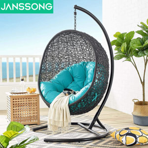 Steel-Framed Rattan Hanging Egg Chair Patio Swing Rocking Basket Hammock for Balcony Courtyard Garden Outdoor Furniture