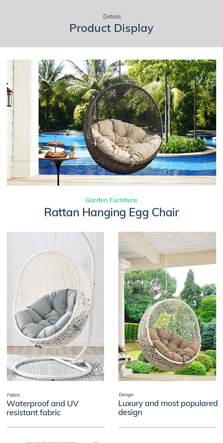 Steel-Framed Rattan Hanging Egg Chair Patio Swing Rocking Basket Hammock for Balcony Courtyard Garden Outdoor Furniture