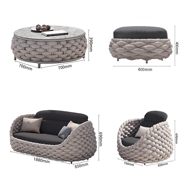 Outdoor 5 Seater Garden Sofa Set Rope Weave Aluminum Lounge Patio Couch Sofa Patio Furniture Outdoor Sofa With Coffee Table