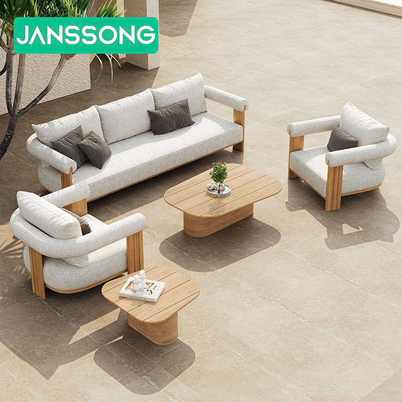 Modern Luxury Teak Garden Sofa Set Furniture Weather Resistant Chic Patio Outdoor Furniture With Waterproof Sponge Seat Cushion