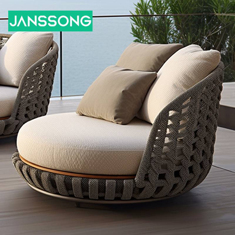 High Quality Modern Hotel Rope Outdoor Furniture Luxury Wicker Fabric Garden Patio Rattan Sofa for Living Room Bedroom Hall