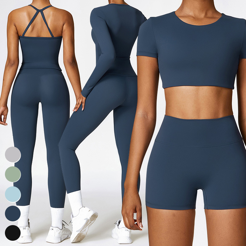 Women Outdoor Running Tight Quick Dry Sports Clothing 5 Piece Sets Custom Workout Wear Gym Fitness Sets Women Yoga Set