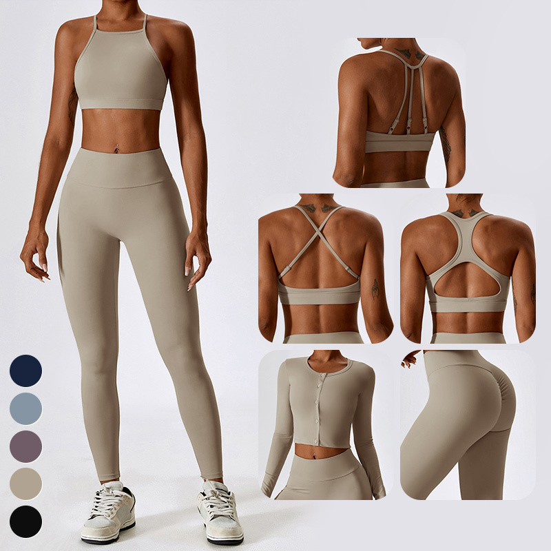 Wholesale Sport Suit High Waist Leggings Sports Bra Custom Activewear Clothing Workout Wear Yoga Set Women Gym Fitness Sets