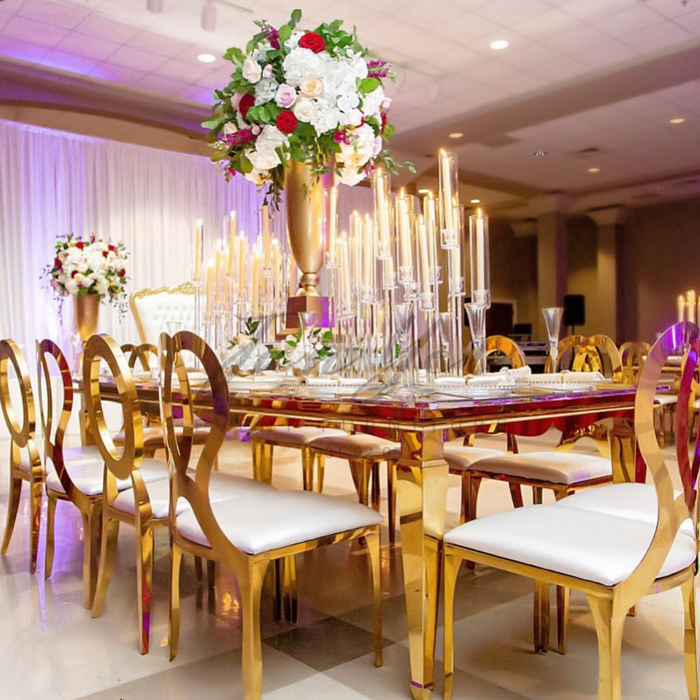 Wholesale Royal Event Banquet Stainless Steel Infinity Stackable Gold Wedding Chair