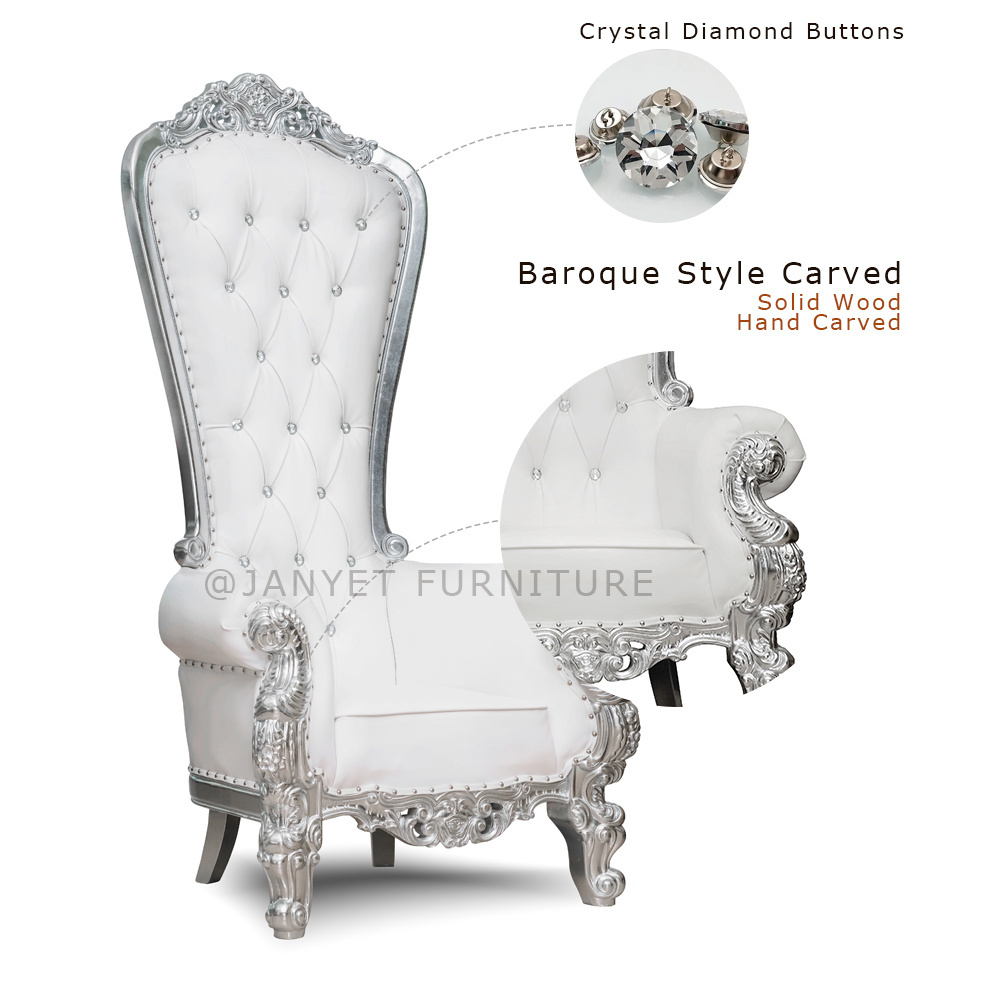 Wholesale Wedding Events High Back White Leather Silver Princess Throne Chairs