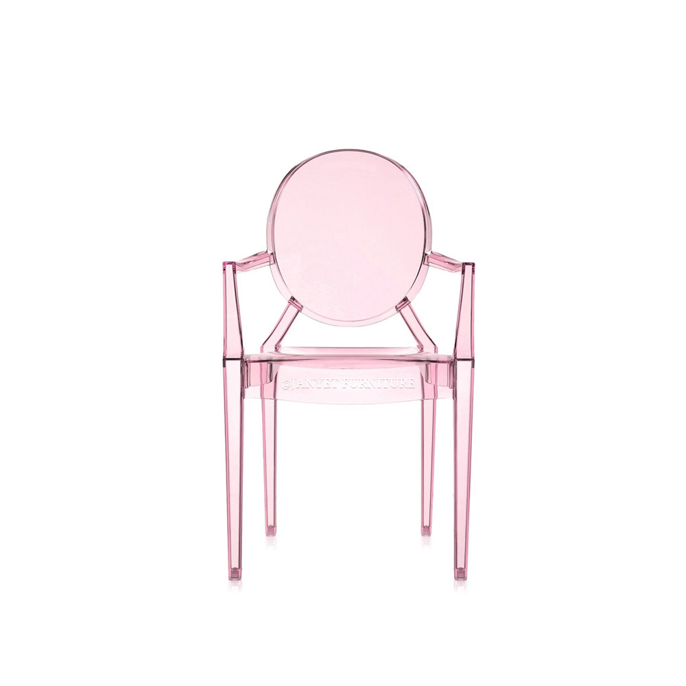 Wholesale modern acrylic transparent pink event arms ghost chairs for kids party