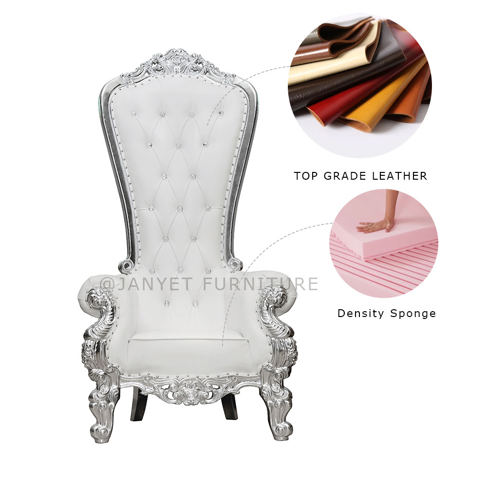 Wholesale Wedding Events High Back White Leather Silver Princess Throne Chairs