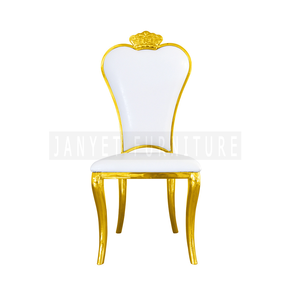 Luxury Royal Crown Head Wedding Chair Event Venue White and Gold Dining Chairs