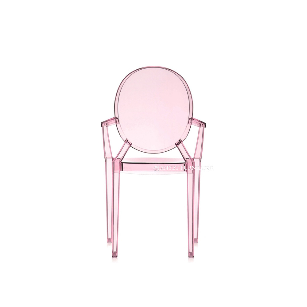 Wholesale modern acrylic transparent pink event arms ghost chairs for kids party