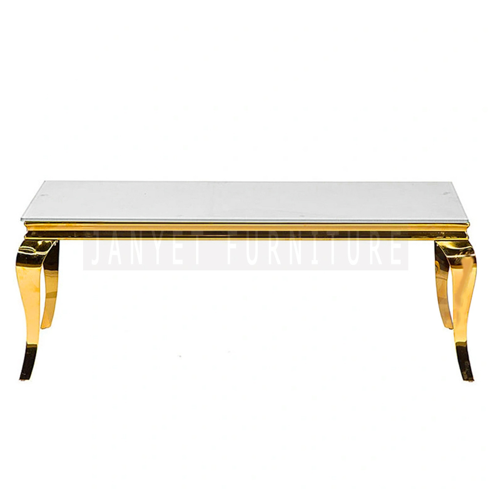 Luxury Wedding Banquet Venue Gold Rectangular Table Design for Events