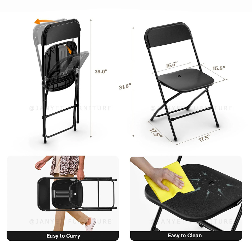 Wholesale Outdoor Banquet lightweight Metal Plastic Black Folding Chairs for Events