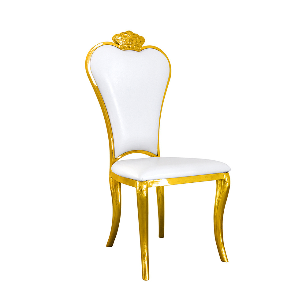 Luxury Royal Crown Head Wedding Chair Event Venue White and Gold Dining Chairs