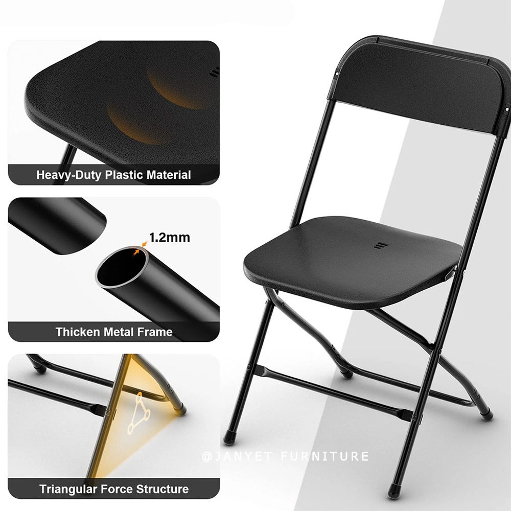 Wholesale Outdoor Banquet lightweight Metal Plastic Black Folding Chairs for Events