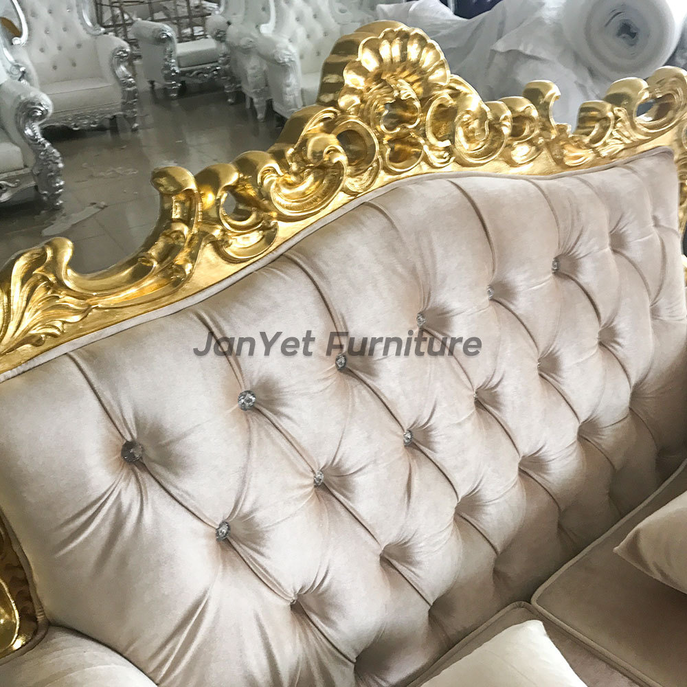 Wholesale antique carved gold trim white leather furniture living room sofa