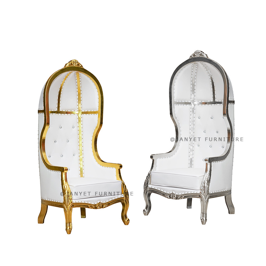 Wholesale Solid Wood Wedding Event High Back Canopy Birdcage Throne Chair