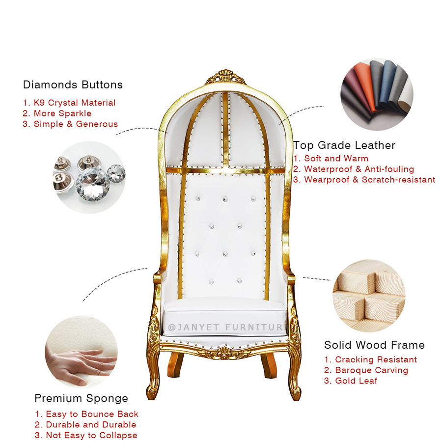 Wholesale Solid Wood Wedding Event High Back Canopy Birdcage Throne Chair