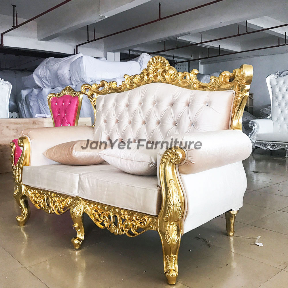 Wholesale antique carved gold trim white leather furniture living room sofa