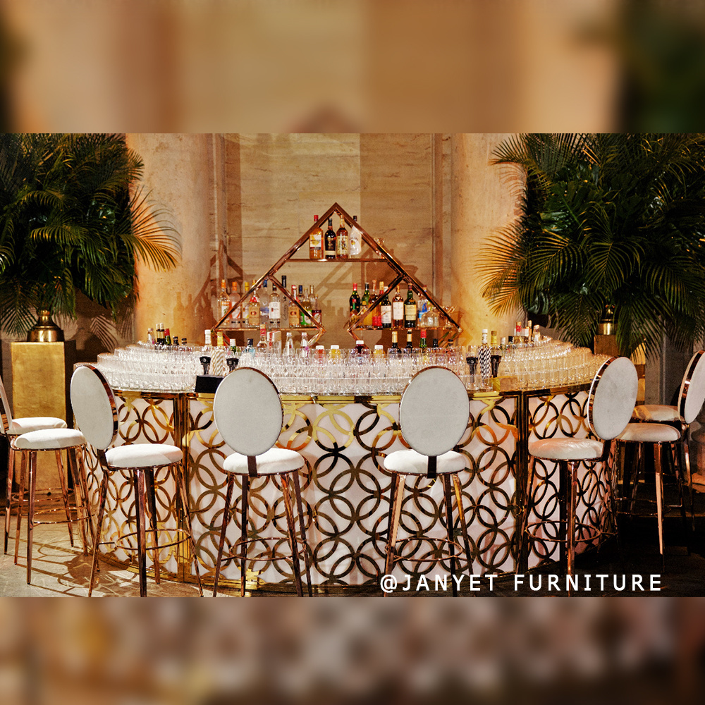 Luxury Wedding Banquet Center Gold Curved Cocktail Circle Bar Counter for Event