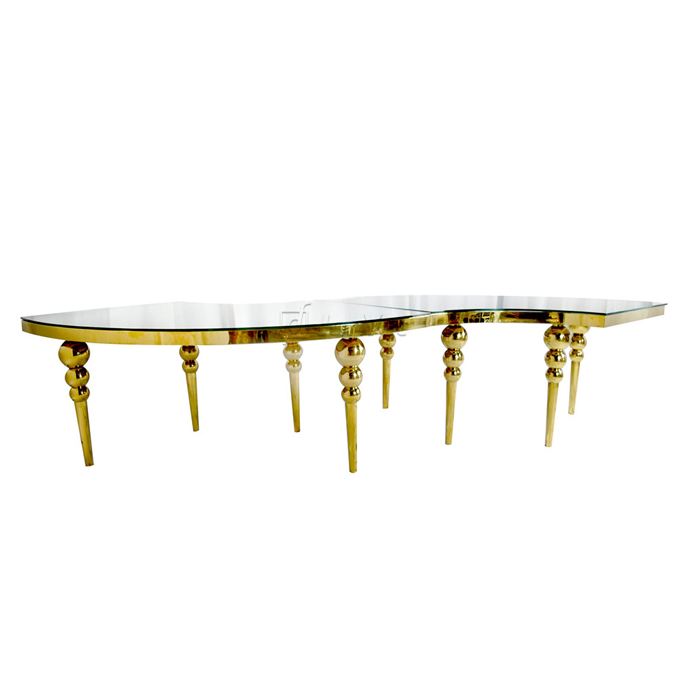 Wholesale Luxury Wedding Event Dining Banquet Serpentine Tables Gold Sale