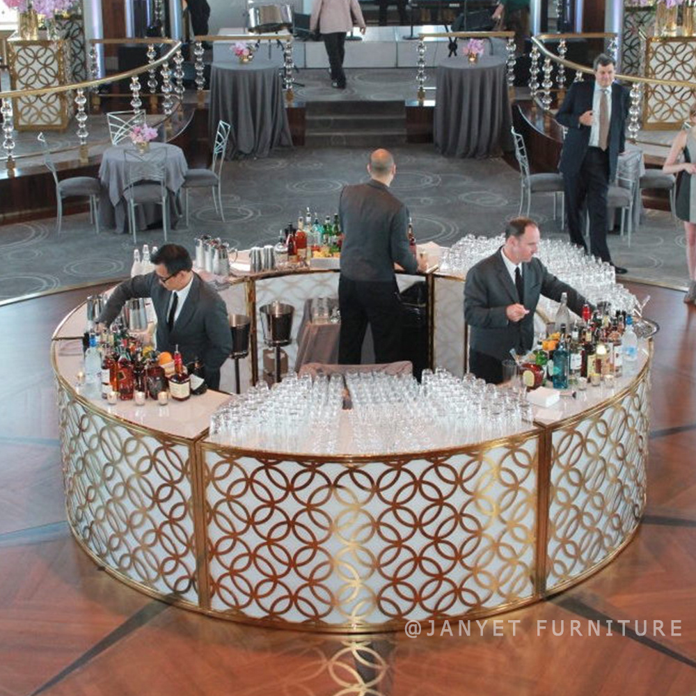 Luxury Wedding Banquet Center Gold Curved Cocktail Circle Bar Counter for Event