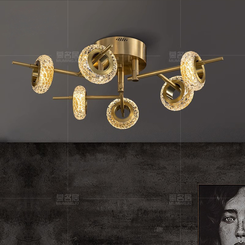 Brass light luxury ceiling light postmodern minimalist LED household glass bedroom room lighting fixtures