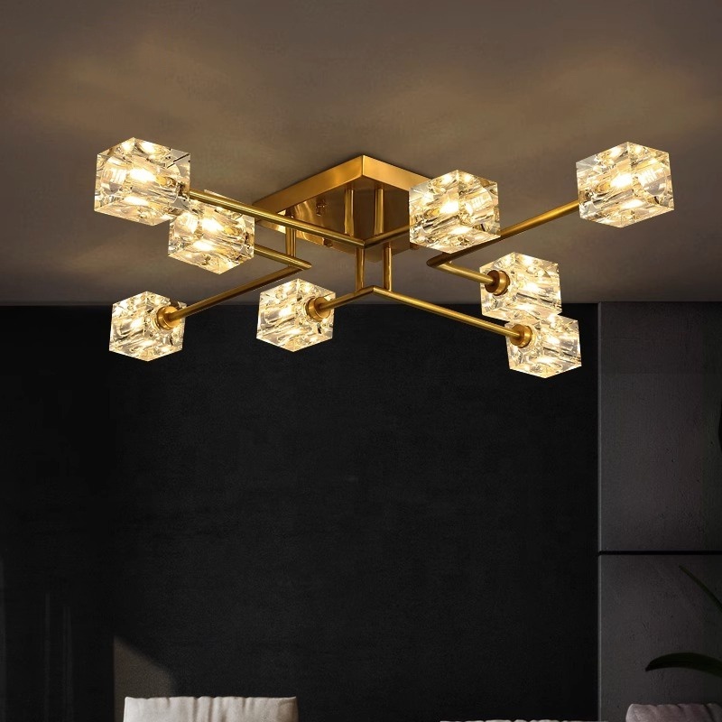 Modern and minimalist LED crystal ceiling light, luxurious and high-quality brass gold household bedroom ceiling lighting