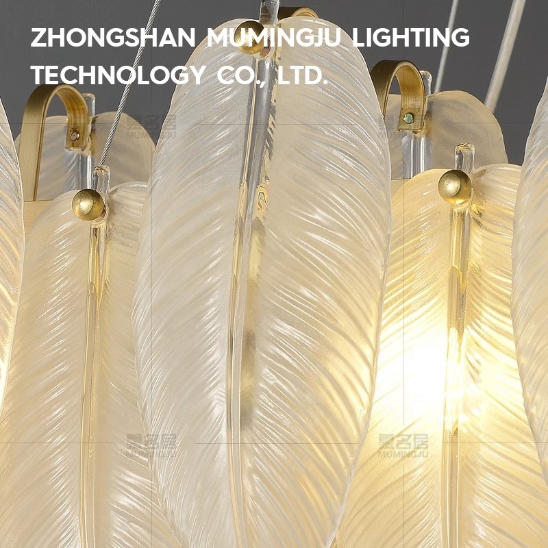 Feather High quality brass gold chandelier design  handmade art glass restaurant dining hall  bar lighting fixtures