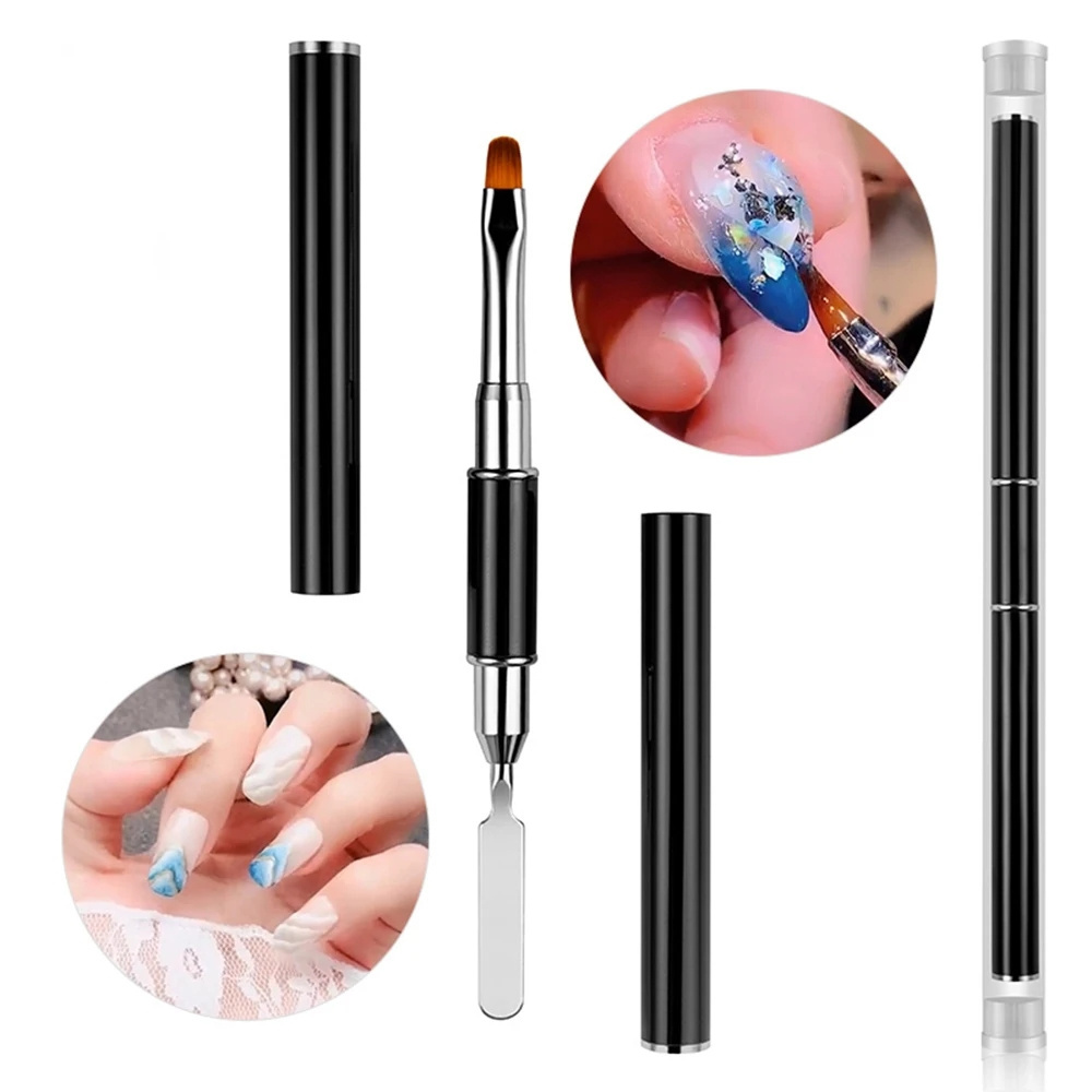 Dual Color Mixing Glue Embossing Pen 2-in-1 Design Nail Brush and Stainless Steel Gel Nail Brush