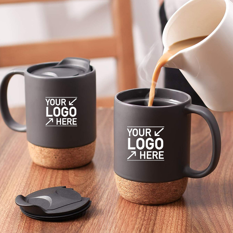 Cheap 15oz Mug Sublimation Custom Logo Matte Plain White Black Ceramic Coffee Mug With Cork Base Bottom Matte Tea Cup With Lid