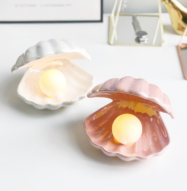 LED Shell Pearl Night Light Fairy Mussel Ceramic Bedside Table Lamps Shell Lamp For Home Aesthetic Room Decor