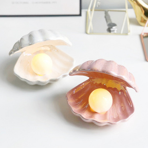 LED Shell Pearl Night Light Fairy Mussel Ceramic Bedside Table Lamps Shell Lamp For Home Aesthetic Room Decor