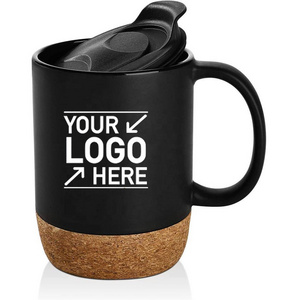 Cheap 15oz Mug Sublimation Custom Logo Matte Plain White Black Ceramic Coffee Mug With Cork Base Bottom Matte Tea Cup With Lid