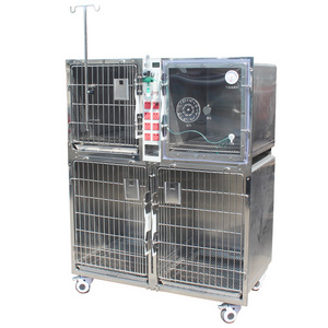 JQ-S04-OL  4 door high-quality Inpatient oxygen cage with power supply version 4-compartment veterinary oxygen cage