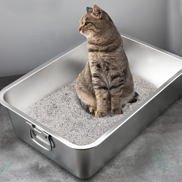 Top Seller Eco-Friendly Non-slip Metal Pet Self Cleaning Pan Big Size Stainless Steel Cat Litter Box