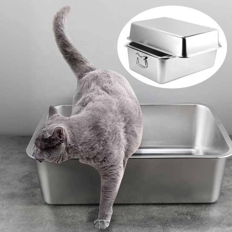 Top Seller Eco-Friendly Non-slip Metal Pet Self Cleaning Pan Big Size Stainless Steel Cat Litter Box