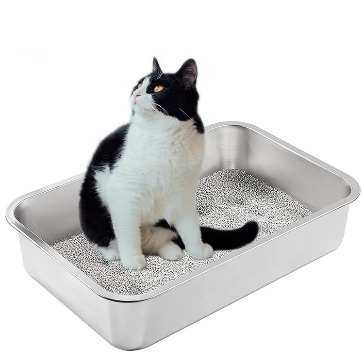 Top Seller Eco-Friendly Non-slip Metal Pet Self Cleaning Pan Big Size Stainless Steel Cat Litter Box