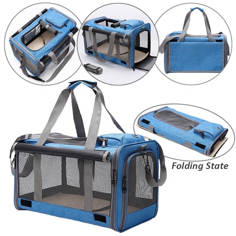 Airline Approved Folding Outdoor Portable Removable Collapsible Steel Frame Travel Cat Dog Carrier Crate Kennel Animal Cage