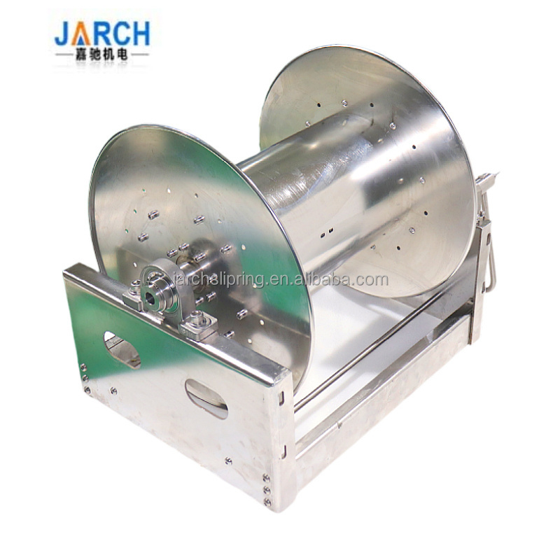 Hydraulic heavy duty cable reel drum 1/4 3/8 fuel water air food stainless steel hose reels 200ft with gear motor and pipe guide