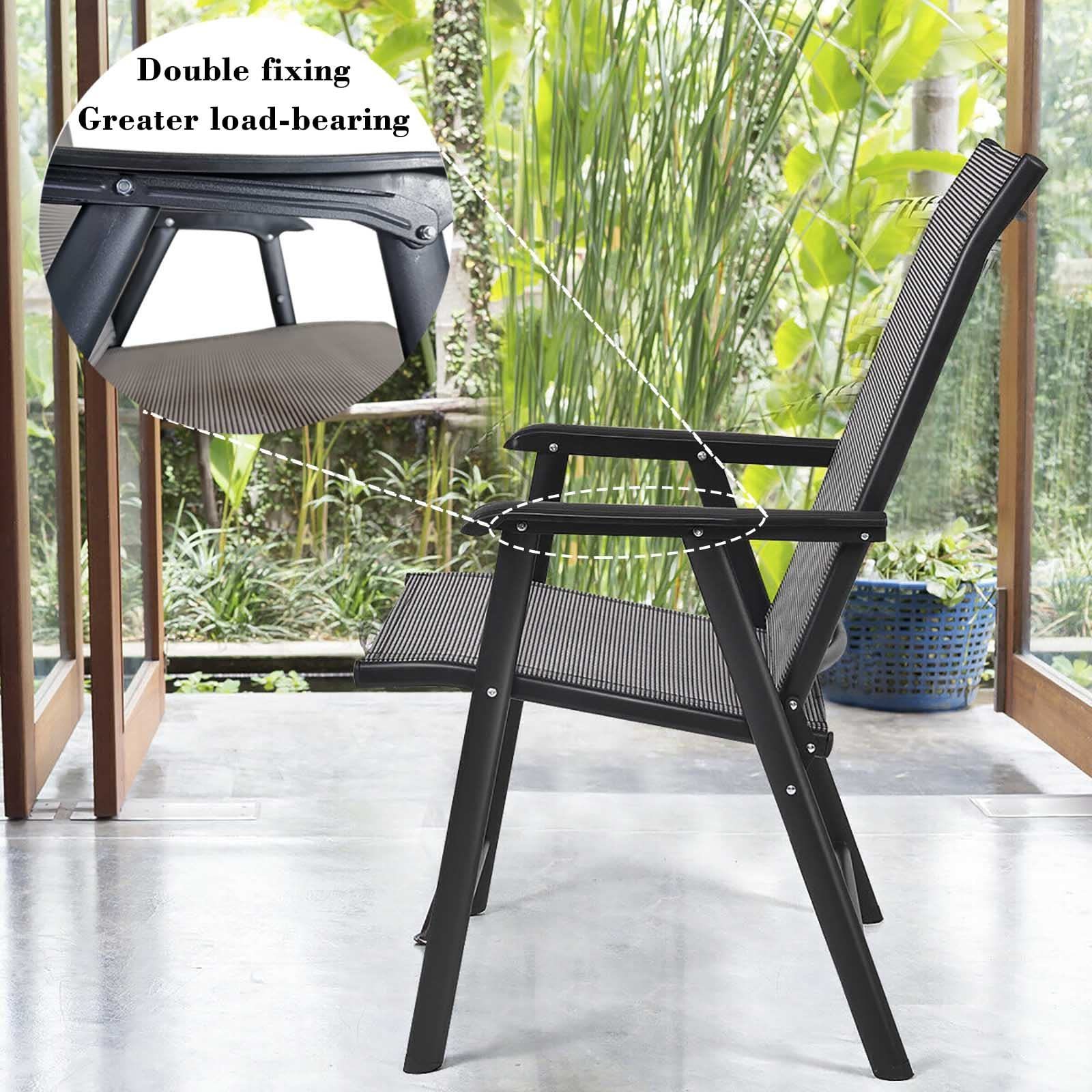 Patio Dinning Chair Outdoor Folding Sling Chairs with Metal Frame Portable Outside Chair with Armrest Deck Lawn Camping