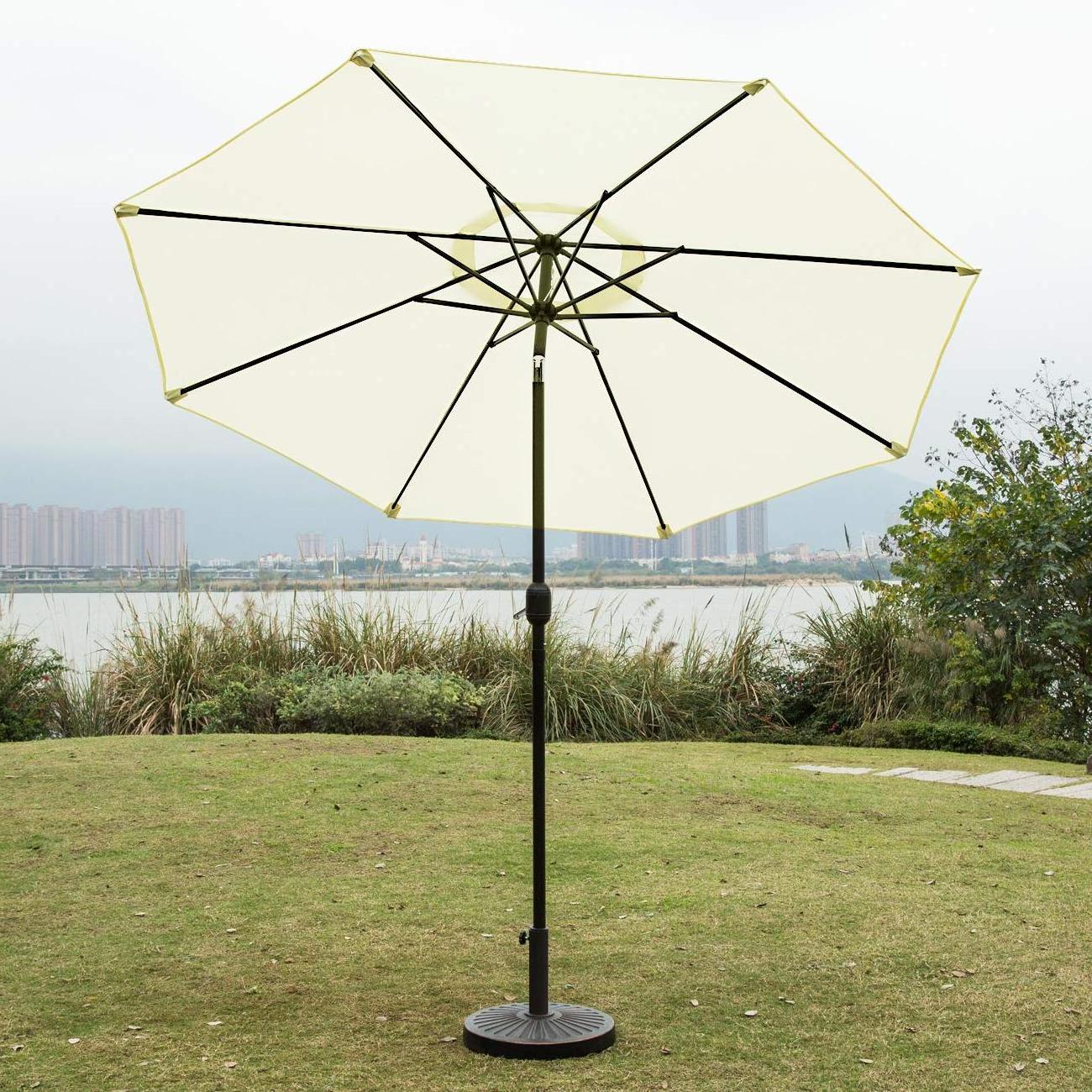 9ft Patio Parasol Market Outdoor Table Umbrella with Push Button Tilt and Crank for Garden Lawn Backyard Pool 8 Sturdy Steel Rib